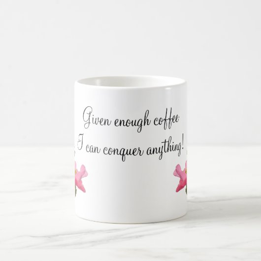 かわいらしピンクポピー側縁どパーソナライズされた文字 コーヒーマグカップ (中央)