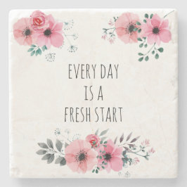 かわいらしピンク水彩フローラ前向きタイポグラフィ ストーンコースター