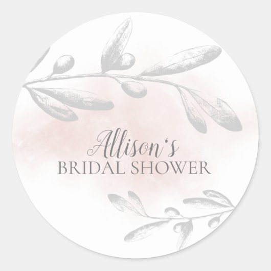 かわいらしピンク水彩ブライダルシャワー封筒用シール ラウンドシール (正面)