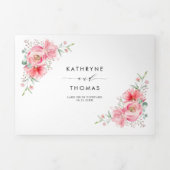 かわいらしピンク水彩牡丹とバラ結婚ズ 三つ折り招待状 (カバー)