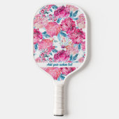 かわいらしピンク水彩花模様カスタム文字 ピックルボールラケット (裏面)
