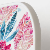 かわいらしピンク水彩花模様カスタム文字 ピックルボールラケット (左詳細)