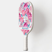 かわいらしピンク水彩花模様カスタム文字 ピックルボールラケット (左)