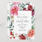 かわいらしピンク牡丹の水彩フローラ結婚 招待状 (正面/裏面)