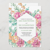かわいらしピンク牡丹結婚フローラ 招待状 (正面/裏面)