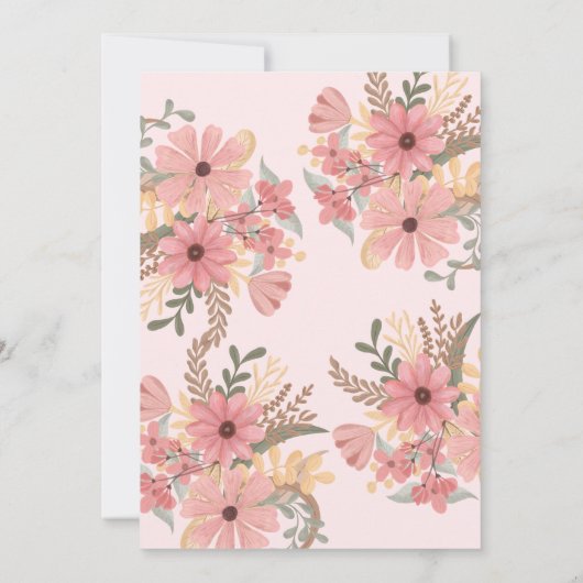 かわいらしピンク絵を描の花のグリッターフレーム誕生日 招待状 (裏面)