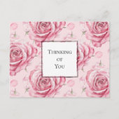 かわいらしピンク考えローズ ポストカード (正面)