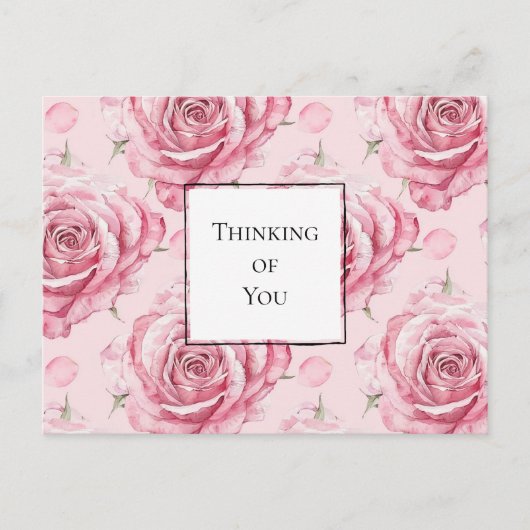 かわいらしピンク考えローズ ポストカード (正面)