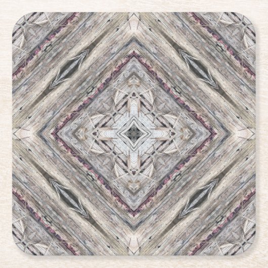 かわいらしピンク色のアステカインスパイア模様 スクエアペーパーコースター (正面)