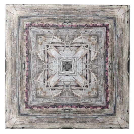 かわいらしピンク色のアステカインスパイア模様 タイル (正面)