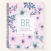 かわいらしピンク色のフローラパーソナライズされた ノートブック (正面)