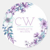 かわいらしピンク色のフローラパーソナライズされた ラウンドシール (正面)