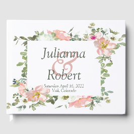 かわいらしピンク色のフローラ結婚のゲストブック ゲストブック