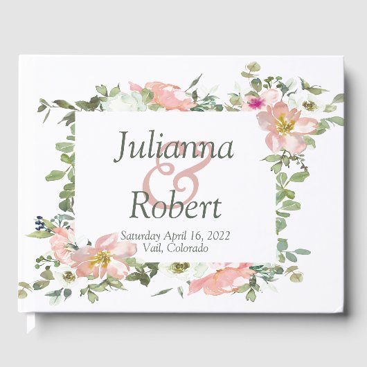 かわいらしピンク色のフローラ結婚のゲストブック ゲストブック (正面)