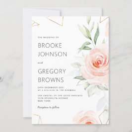 かわいらしピンク色の赤面ジオメト結婚リ 招待状