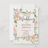 かわいらしピンク色フローラ結婚式招待状 招待状 (正面)