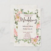 かわいらしピンク色フローラ結婚式招待状 招待状 (正面/裏面)