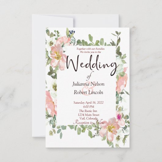 かわいらしピンク色フローラ結婚式招待状 招待状 (正面)