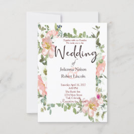 かわいらしピンク色フローラ結婚式招待状 招待状