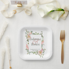 かわいらしピンク色フローラ結婚紙プレート ペーパープレート