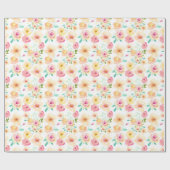 かわいらしピンク黄色の水色の花 ラッピングペーパー (フラット)
