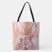 かわいらしピンク・ウォーター・カラーウサギの手絵を描 トートバッグ (正面)