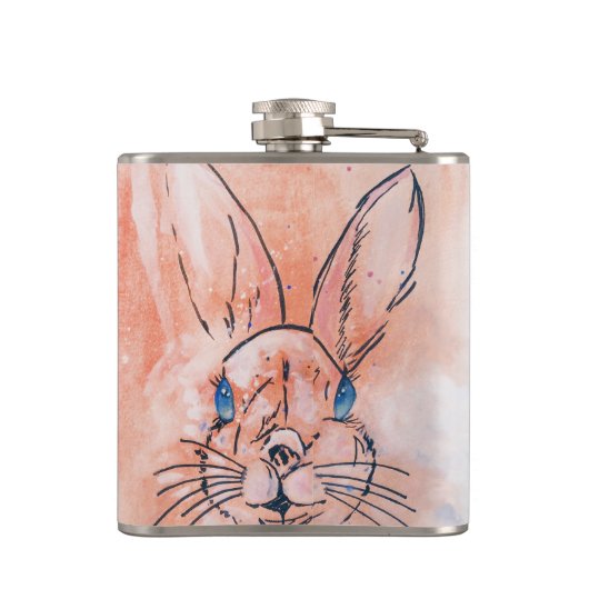 かわいらしピンク・ウォーター・カラーウサギの手絵を描 フラスク (裏面)
