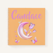 かわいらしピンク – 月，蝶，フローラ – モノグラム | ノートブック (正面)