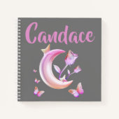 かわいらしピンク – 月，蝶，フローラ – モノグラム | ノートブック (正面)