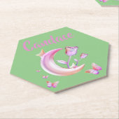 かわいらしピンク – 月，蝶，フローラ – モノグラム | ペーパーコースター (アングル)