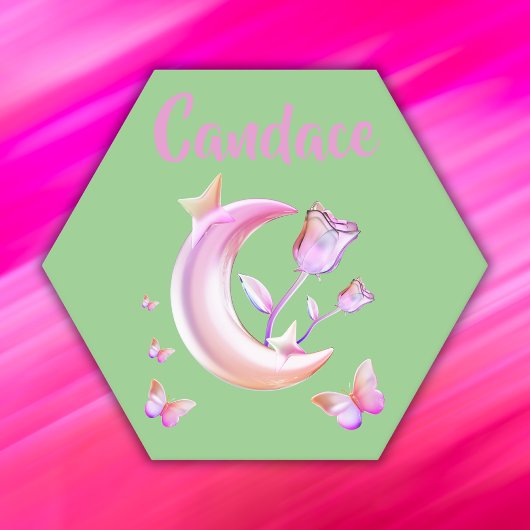 かわいらしピンク – 月，蝶，フローラ – モノグラム | ペーパーコースター