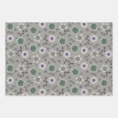 かわいらしピンク、紫、灰色フローラ植物学 ラッピングペーパーシート (正面3)