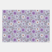 かわいらしピンク、紫、灰色フローラ植物学 ラッピングペーパーシート (正面2)
