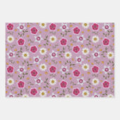 かわいらしピンク、紫、灰色フローラ植物学 ラッピングペーパーシート (正面)
