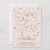 かわいらしピンク&金ゴールド大晦日パーティの招待状 招待状 (正面)