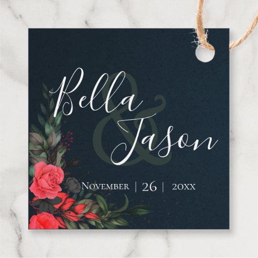 かわいらしピーチグレイフローラスクリプトタイポグラフィ結婚ズ フェイバータグ (裏面)