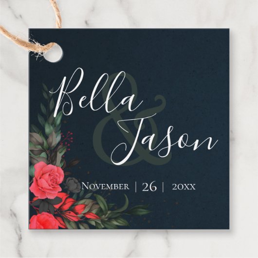 かわいらしピーチグレイフローラスクリプトタイポグラフィ結婚ズ フェイバータグ (正面)