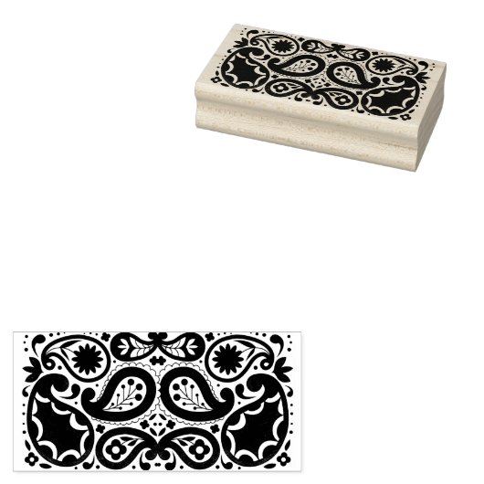 かわいらしファンシーペイズリー模様の花の涙滴 ラバースタンプ (押印)