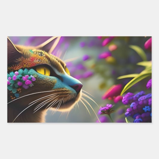 かわいらしファンタジーの花猫 長方形シール (正面)