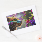かわいらしファンタジーの花猫 長方形シール (封筒)