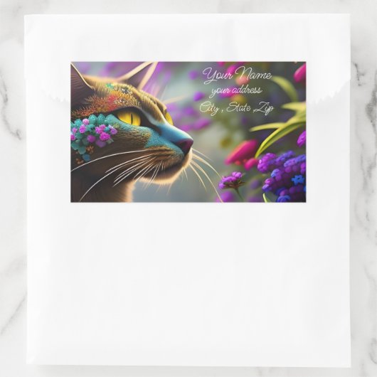 かわいらしファンタジーフラワー猫の名前とアドレス 長方形シール (バッグ)