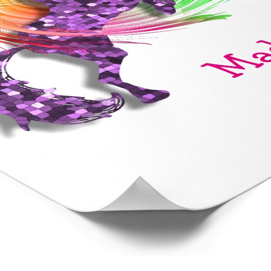 かわいらしファンタジーレインボーユニコーンパーソナライズされたプリント ポスター (角)