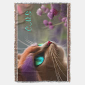 かわいらしファンタジー猫花*モノグラム* スローブランケット (正面縦)
