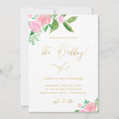 かわいらしフェイク金ゴールド書結婚類 招待状 (正面)