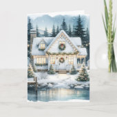 かわいらしフェスティバルハウスオンア凍っていレイククリスマス シーズンカード (正面)
