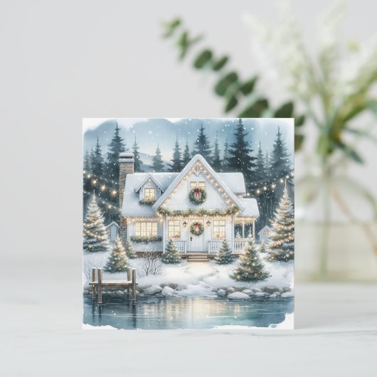 かわいらしフェスティバルハウスオンア凍っていレイククリスマス シーズンカード (スタンド正面)