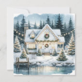 かわいらしフェスティバルハウスオンア凍っていレイククリスマス シーズンカード (正面)