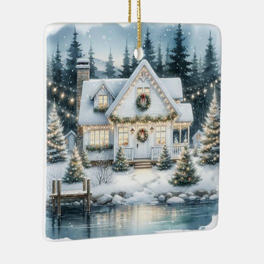 かわいらしフェスティバルハウスオンア凍っていレイククリスマス セラミックオーナメント (右)