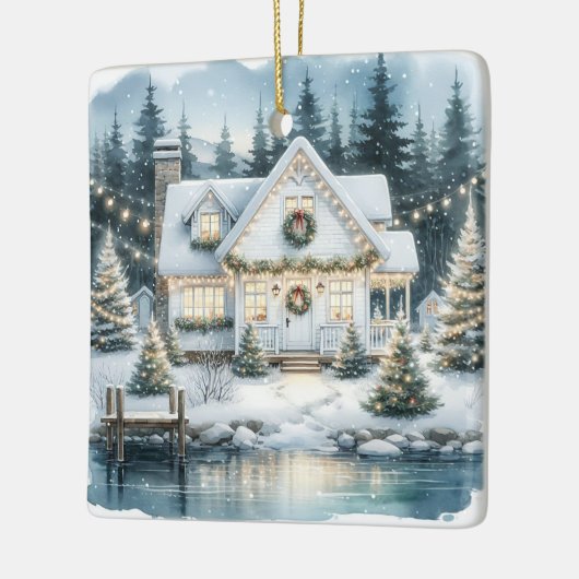 かわいらしフェスティバルハウスオンア凍っていレイククリスマス セラミックオーナメント (左)