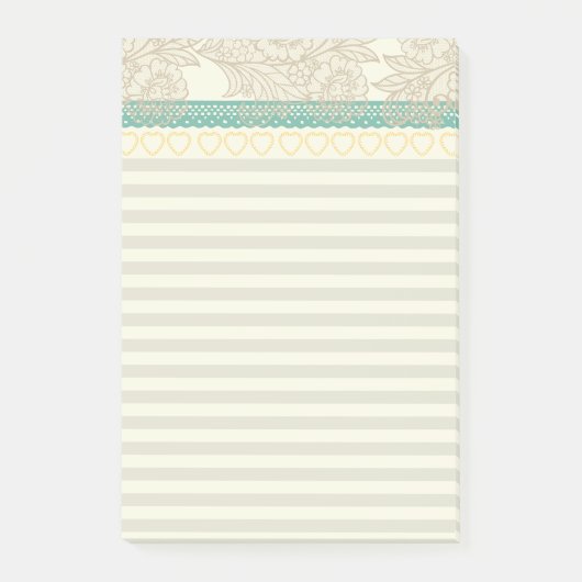 かわいらしフェミニンパステルレースとストライプレトロ ポストイット (正面)